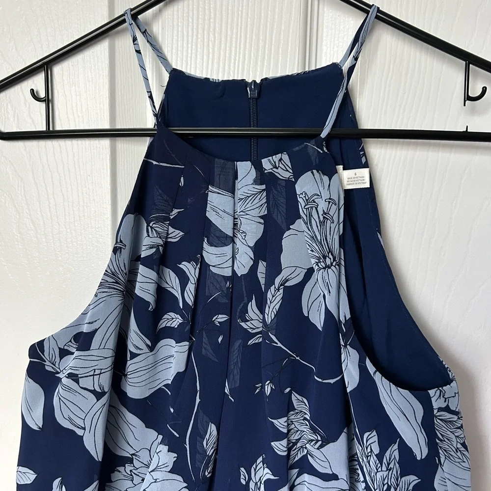 Eliza J Blue Floral Halter Pleated Midi Dress Size 6 - Picture 13 of 13